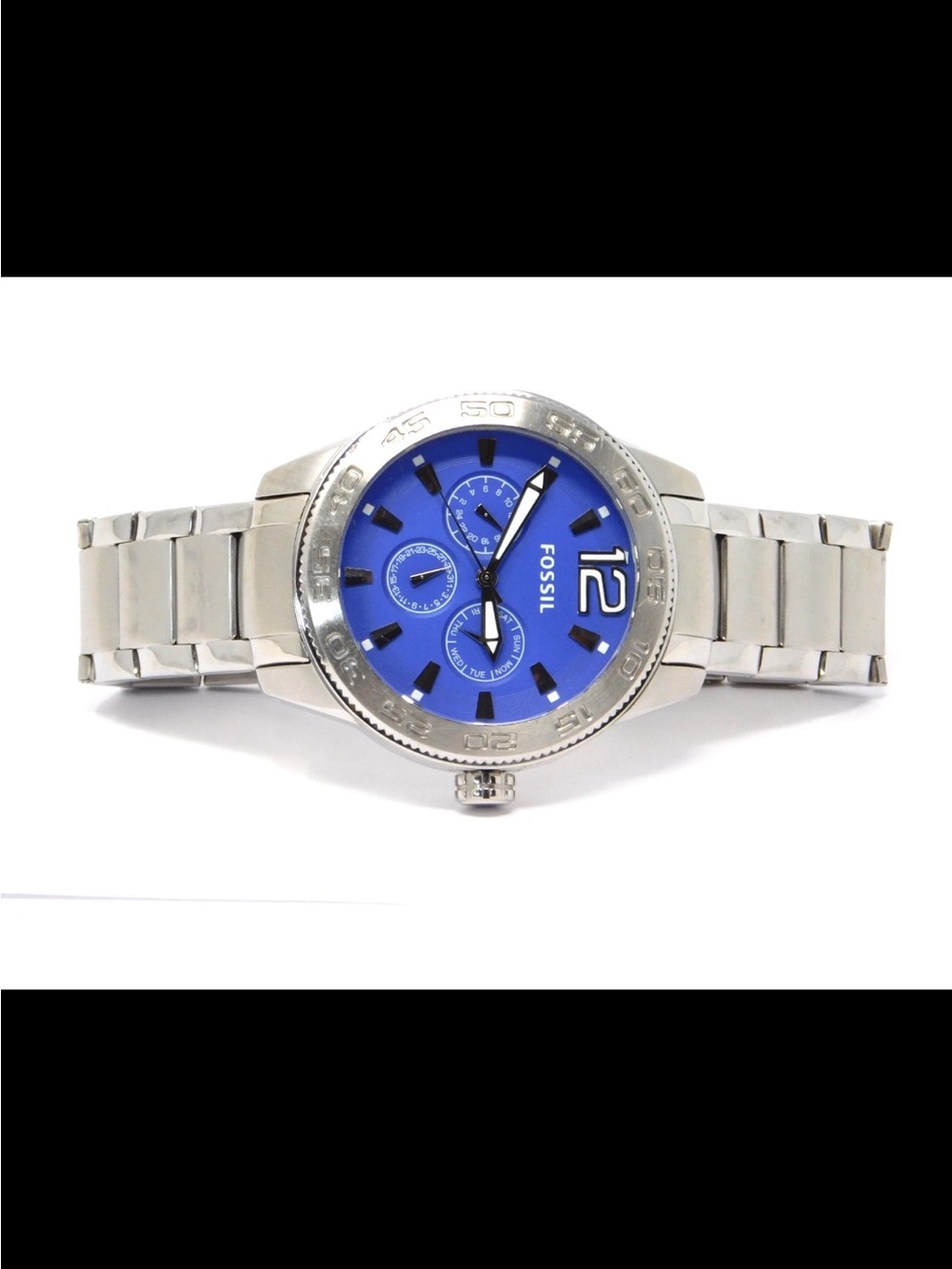Fossil Men's Watch BQ1164 Blue Dial Stainless Steel 5 ATM Size 8" - Picture 7 of 10